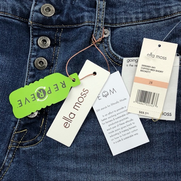 Ella Moss Beckett Cuffed Midi Exposed Button Fly Jean Shorts. Size 28 NEW - Picture 5 of 9